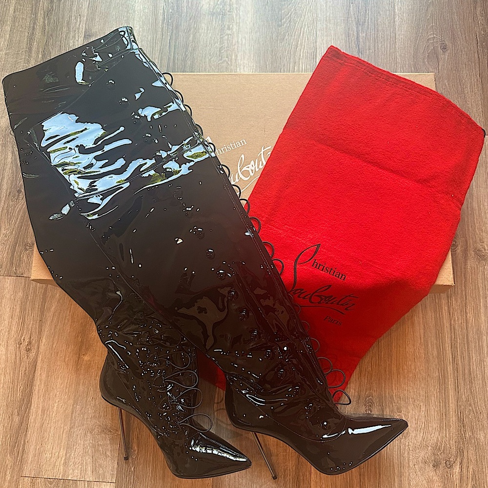 CHRISTIAN LOUBOUTIN Epic French 100mm Over-the-Knee Patent Stiletto Boot- SZ 40